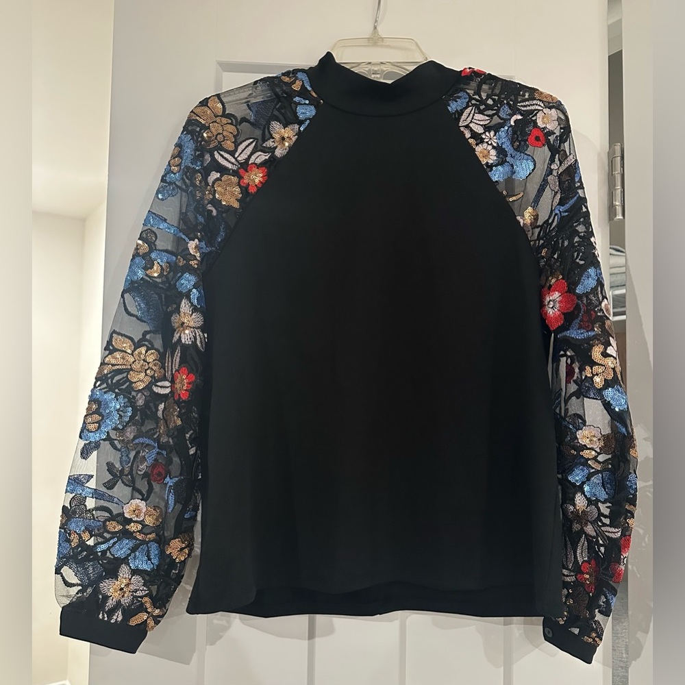 Chic Black Blouse with Floral Embroidery